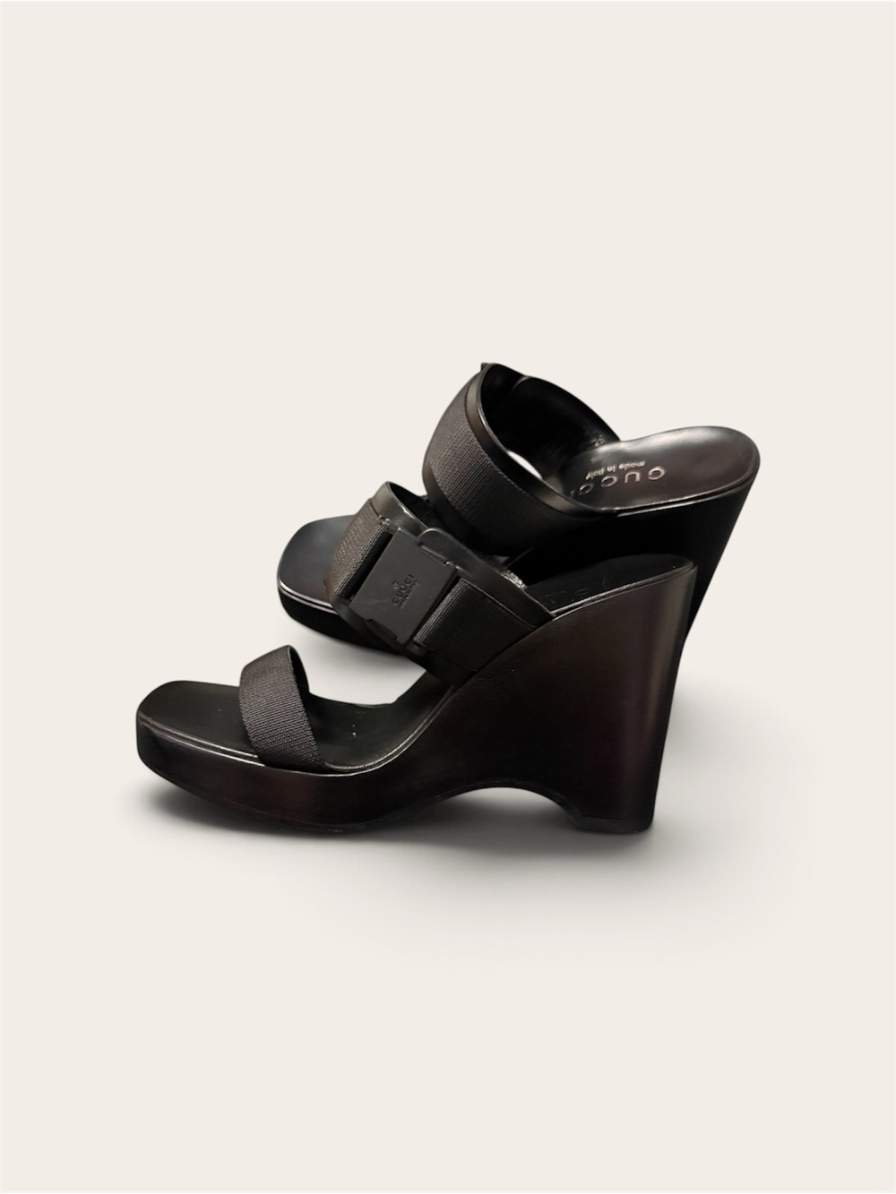 Gucci Black Platform Wedge Slide Sandals